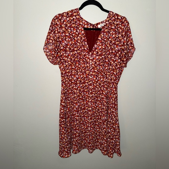 Madewell Dresses & Skirts - Madewell Ditsy Floral Red Mini Dress Size 6 Button Up Front Spring Prairie